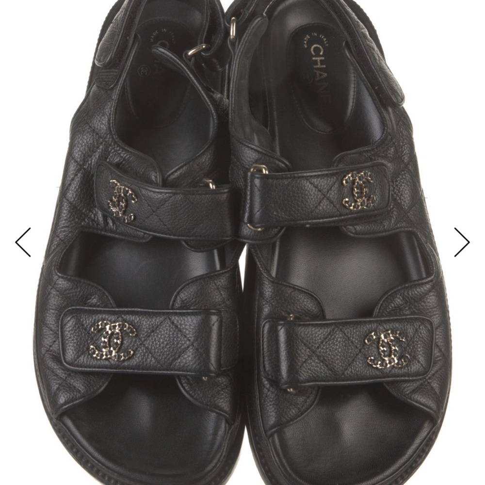 SOLD!!! CHANEL Black Leather Chain-link Accent Sandals